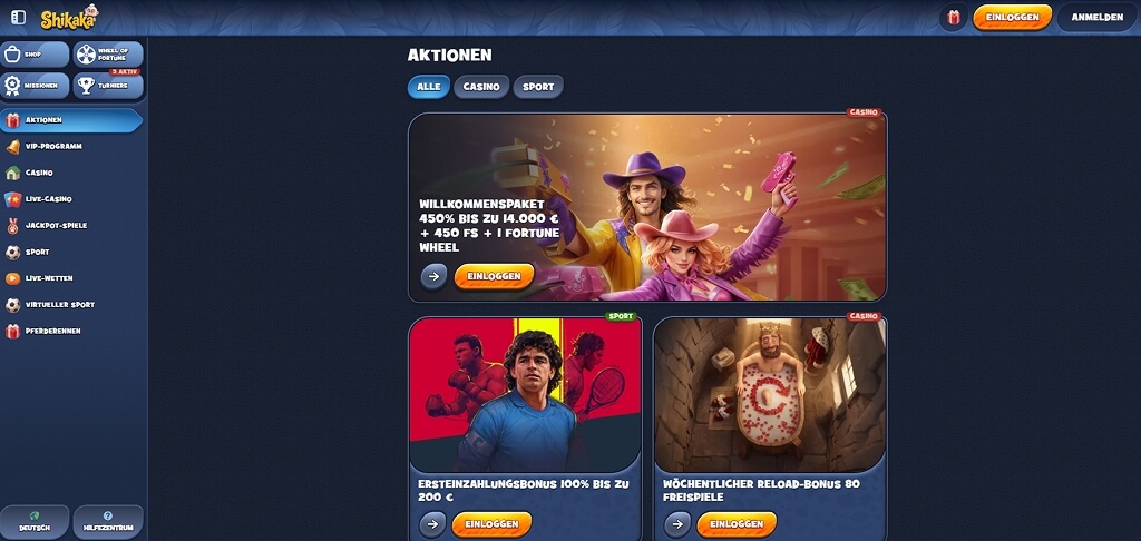Shikaka Casino - Aktionen DE